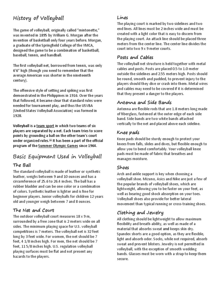 History of Volleyball PDF Volleyball Shoe