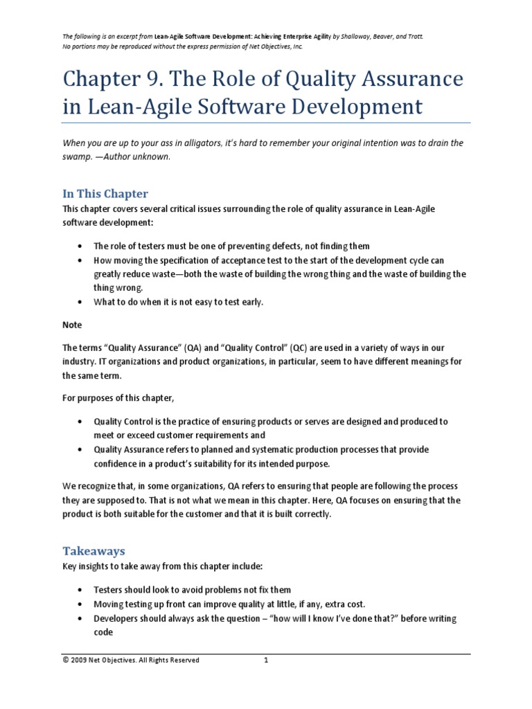 Chapter 9. The Role of Quality Assurance in Lean-Agile Software ...