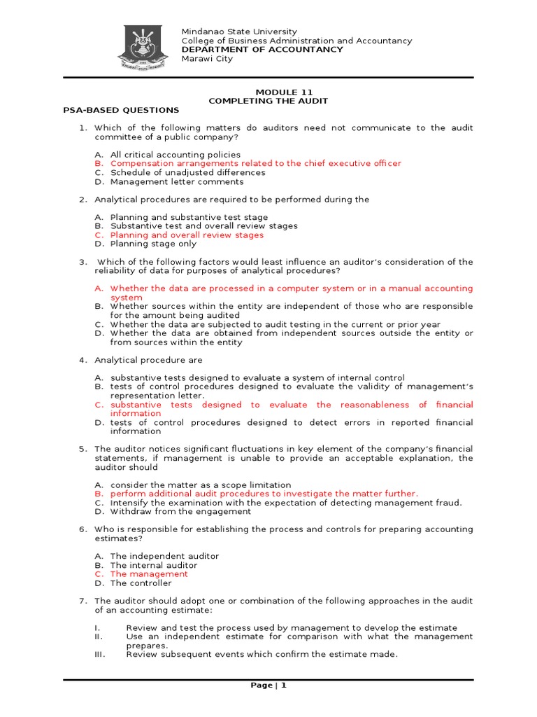 Department of Accountancy: Page - 1 | PDF | Going Concern | Auditor's ...