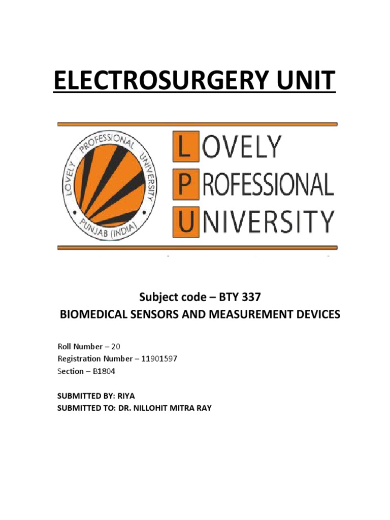 Electrosurgery Unit Subject Code BTY 337 Biomedical Sensors and Measurement Devices PDF