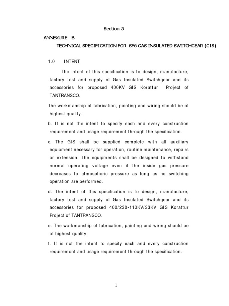 400kV GIS Technical Specification | PDF | Electrical Substation ...