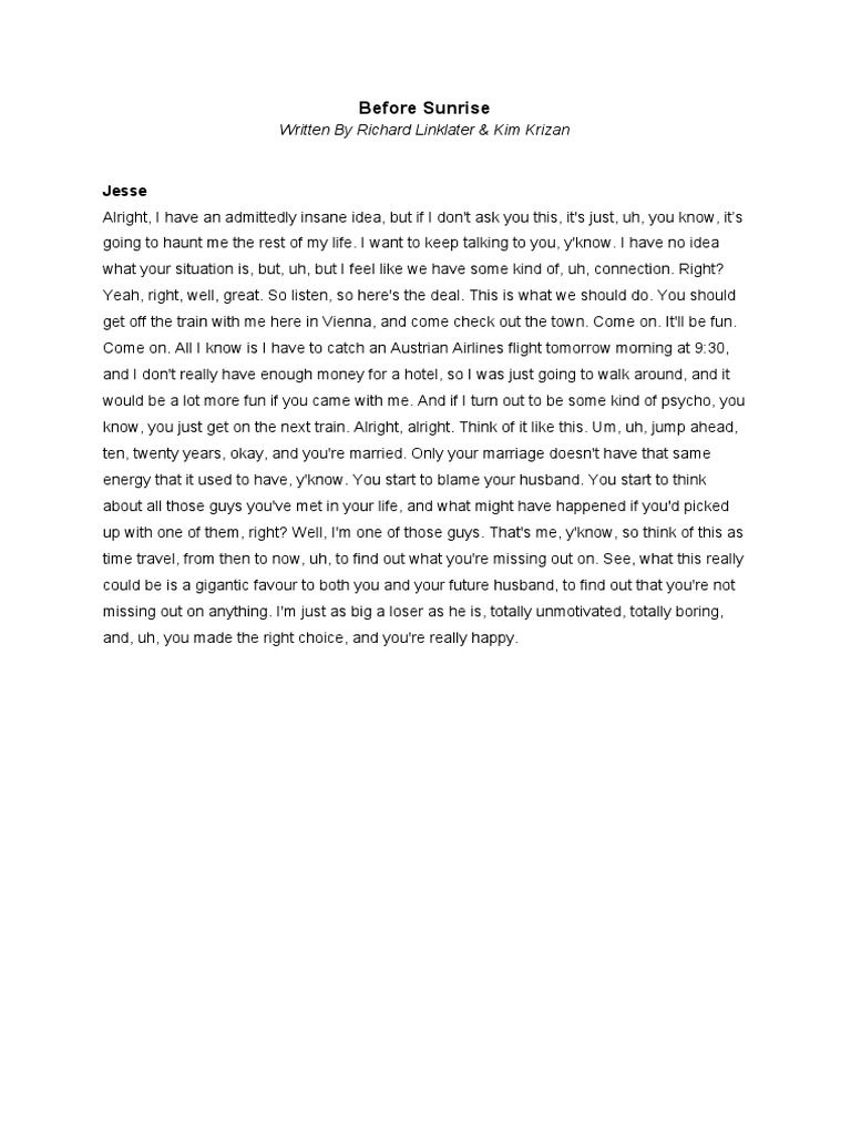 Before Sunrise Jesse Monologue PDF