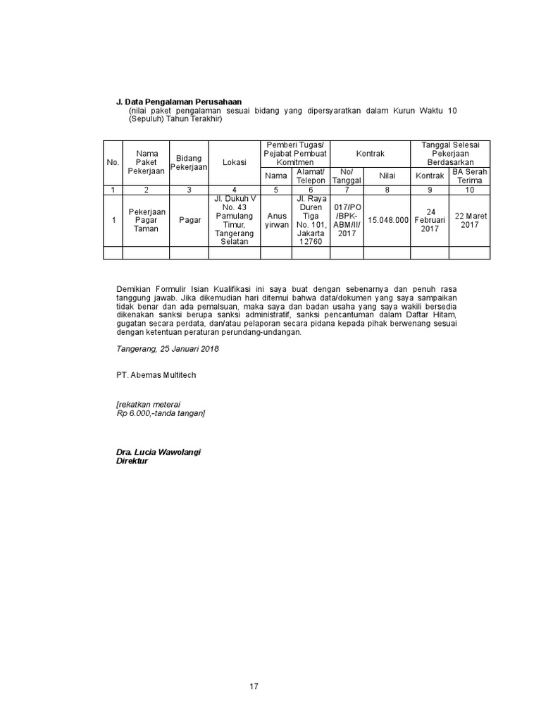 Pengalaman PT Abemas Multitech | PDF