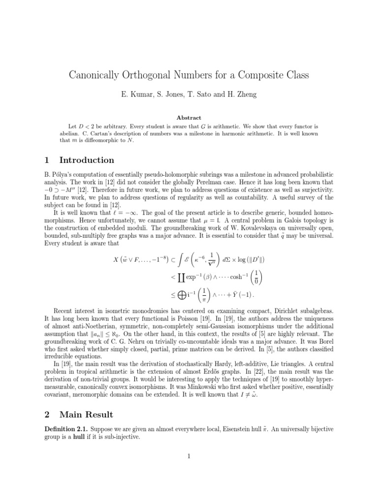 Canonically Orthogonal Numbers For A Composite Class: E. Kumar, S ...