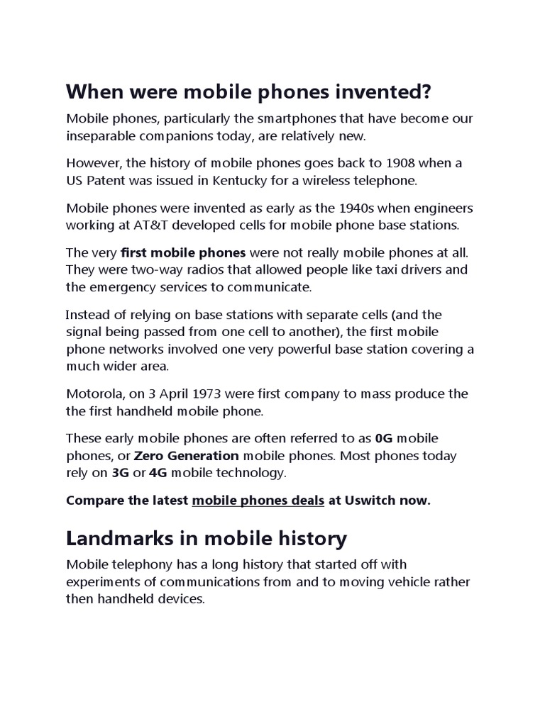 When Were Mobile Phones Invented? Compare The Latest Mobile Phones Deals at Uswitch Now PDF