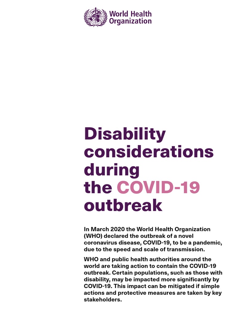 Disability Considerations During The Outbreak: COVID-19 | PDF ...