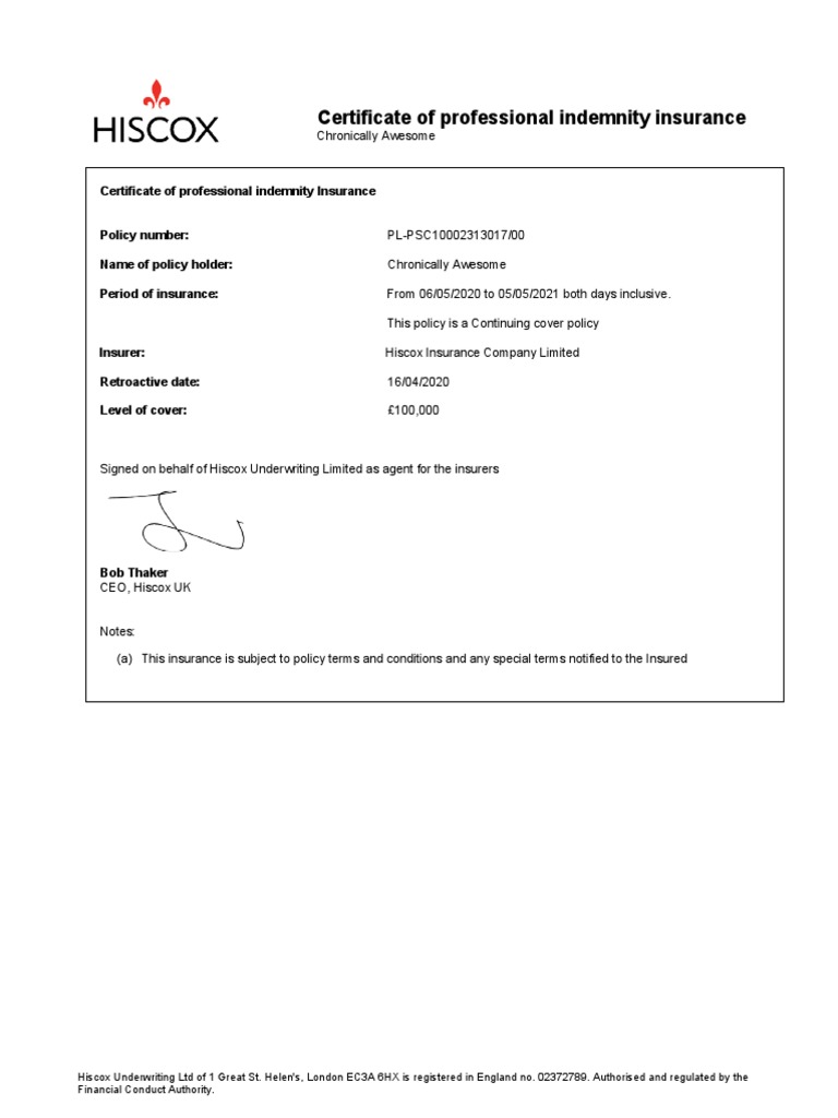 Chronically Awesome - PI Certificate | PDF