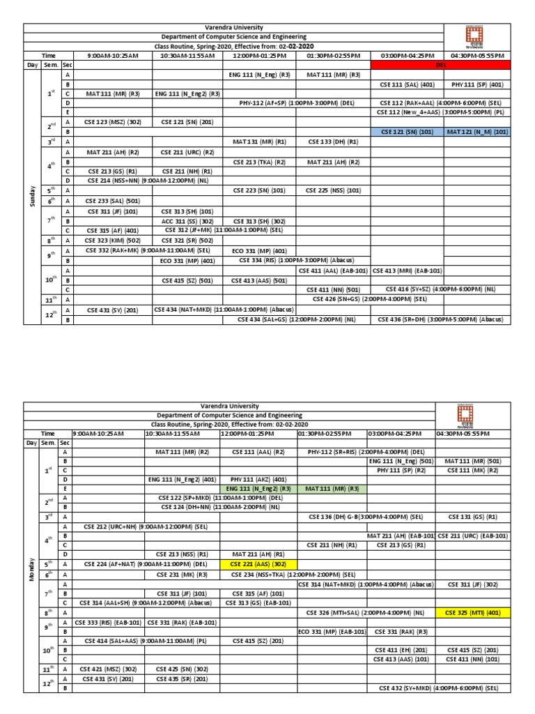 CSE Class Schedule Spring 2020 | PDF | Computer Science | Inquiry