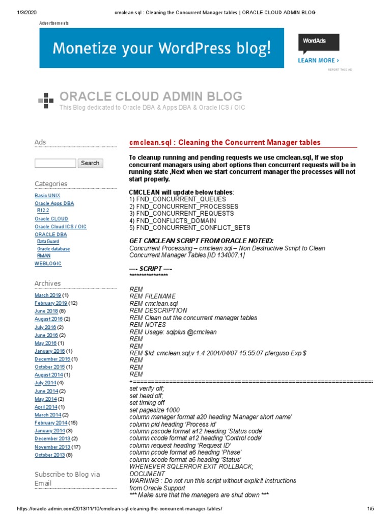 Cleaning Concurrent Manager Tables | PDF | Damages | Oracle Corporation