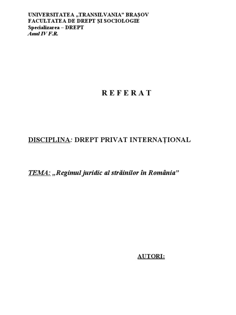 Regimul Juridic Al Strainilor In Romania
