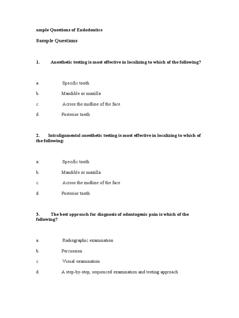 SAmple Questions of Endodontics PDF Periodontology Dentistry Branches