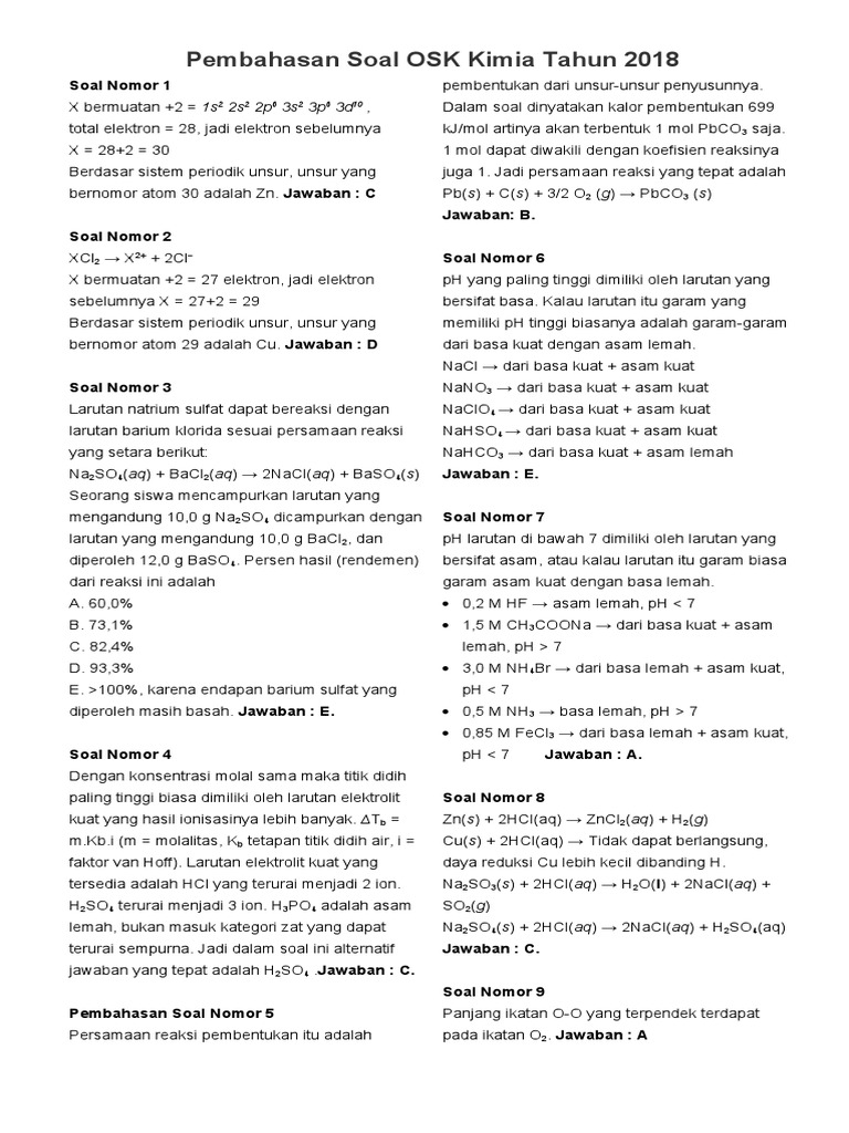 Pembahasan Soal Osk Kimia Tahun 2018 Pilgan
