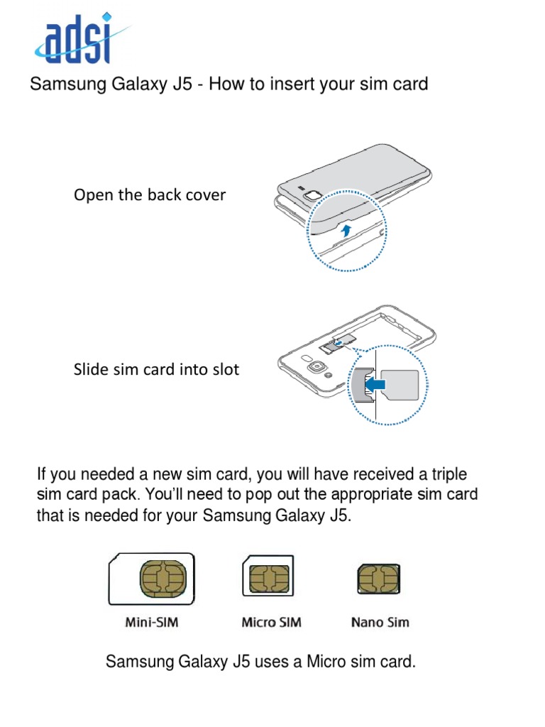 comment mettre une carte sim dans un samsung galaxy j5