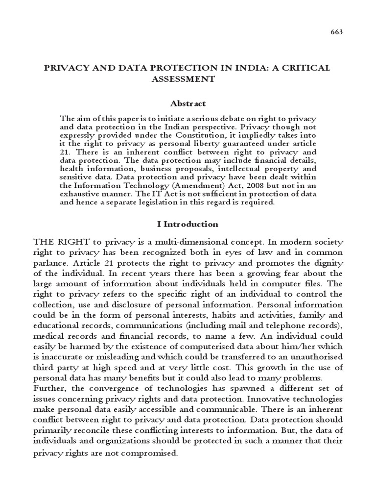 026 - Privacy and Data Protection in India - A Critical Assessment (663 ...