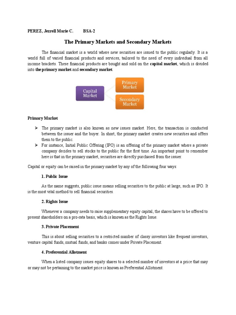 Primary vs. Secondary Financial Markets | PDF | Secondary Market ...