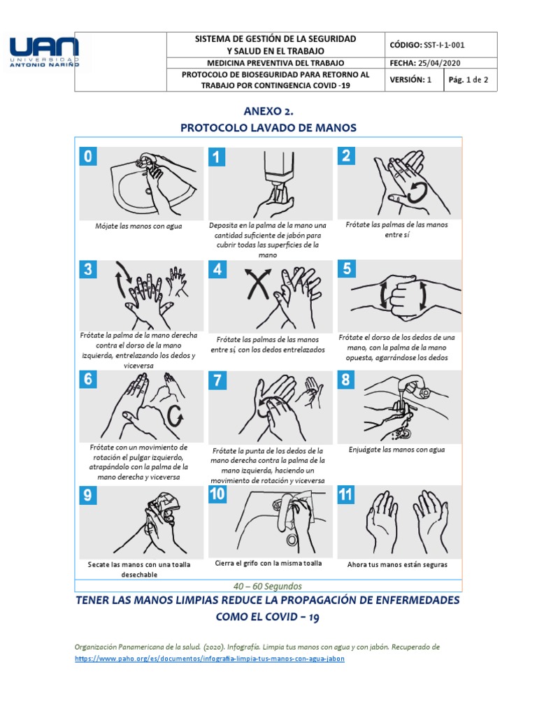 Anexo 2. Protocolo Lavado de Manos | PDF | Lavado de manos | Salud pública