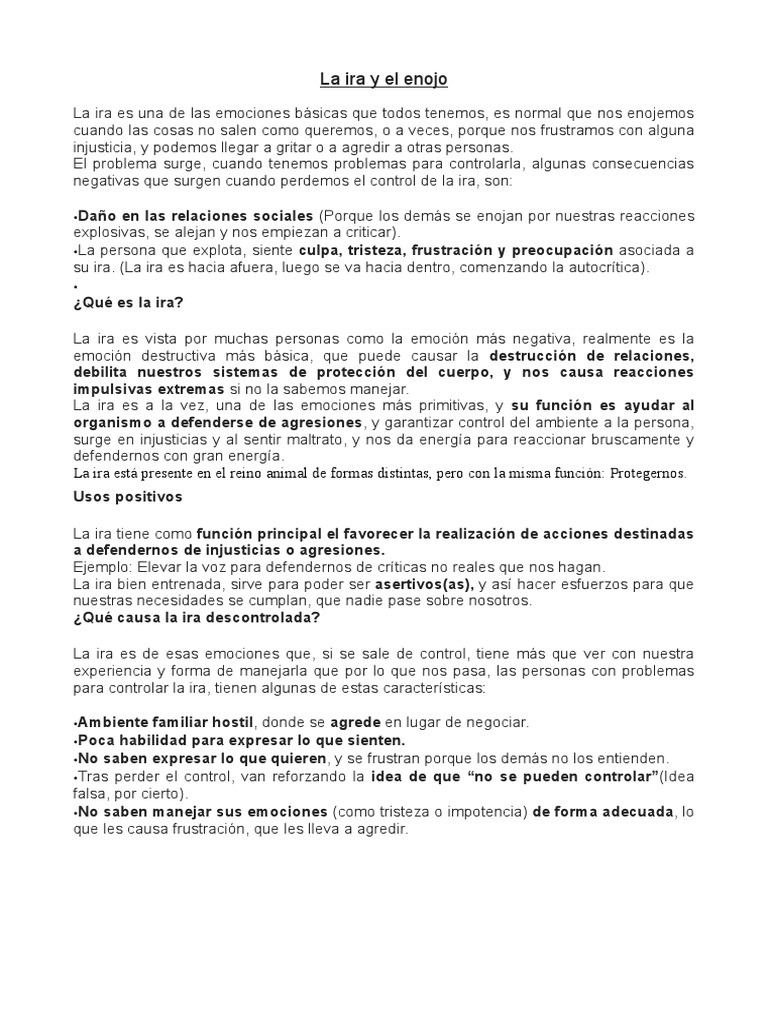 Controlando la Ira y el Enojo | PDF | Ira | Las emociones
