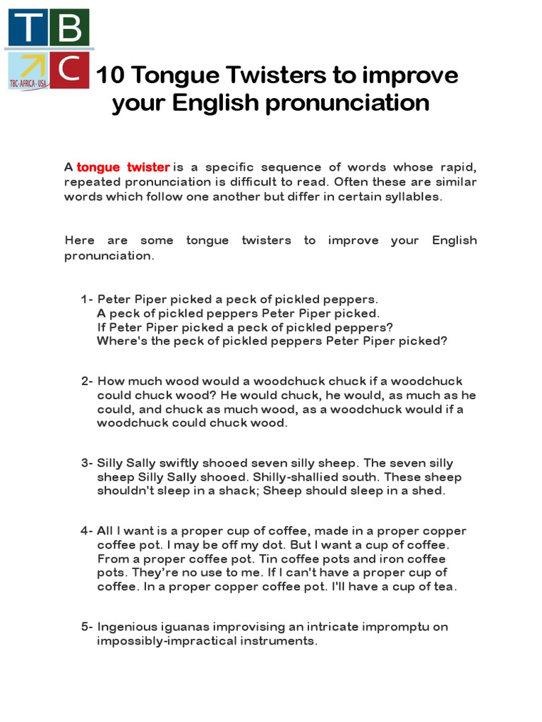 10 Tongue Twister To Improve Your English Pronunciation PDF | PDF