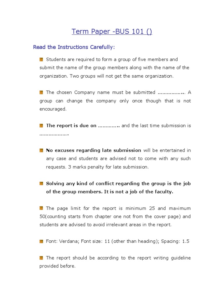 Group Project Guidelines for BUS 101 | PDF