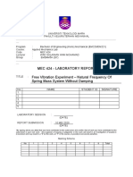 Mec 424 - Laboratory Report Free Vibration Experiment - Natural Frequency of Spring Mass System Without Damping