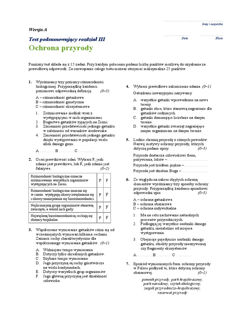 Przyroda 2 Liceum Nowa Era Sprawdziany