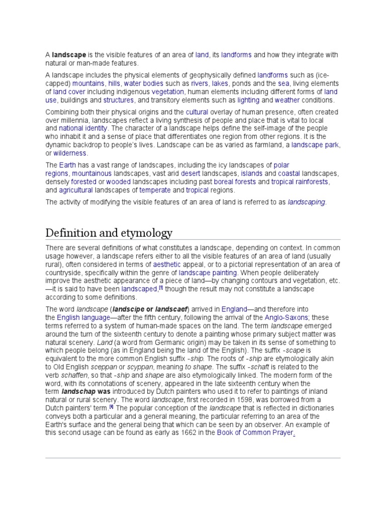 Definition and Etymology Landscaping PDF Landscape Landscape Architecture