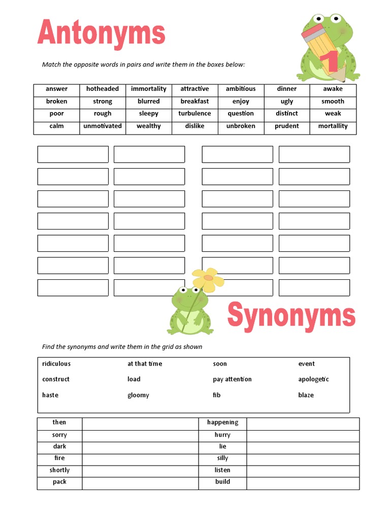 Antonyms and Synonyms Matching Guide | PDF