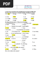 I. Choose the word that has the underlined part pronounced differently from the others. (Chọn từ có cách phát âm khác với những từ còn lại)