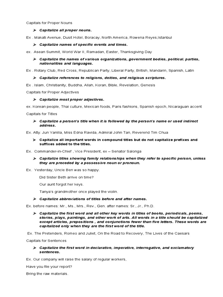 Capitals For Proper Nouns PDF Fraction (Mathematics) Noun