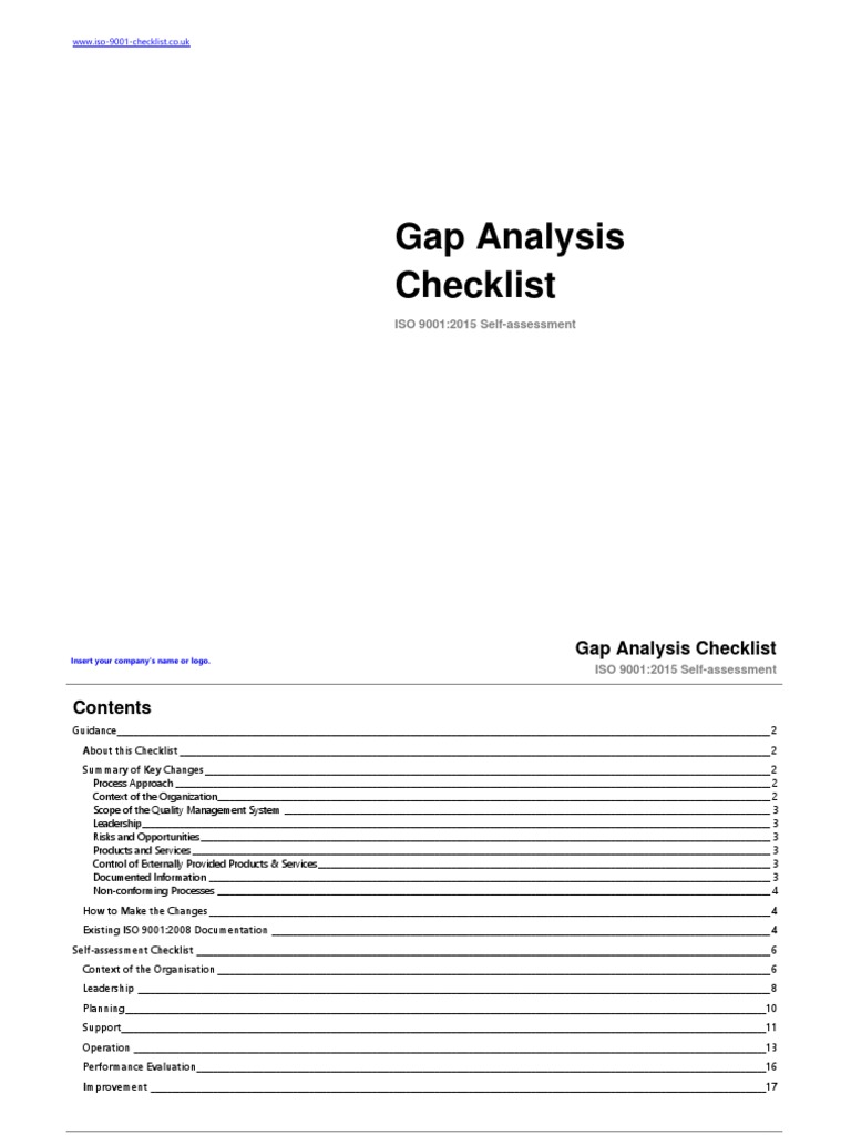ISO 9001:2015 Gap Analysis Checklist | PDF | Iso 9000 | Quality ...