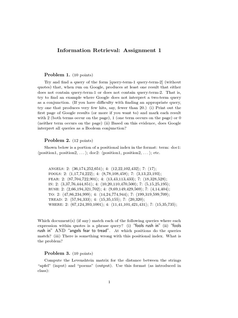 Information Retrieval: Assignment 1: Problem 1 | PDF | Theoretical ...