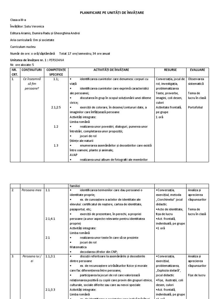 Planificare Pe Unitati de Invatare | PDF