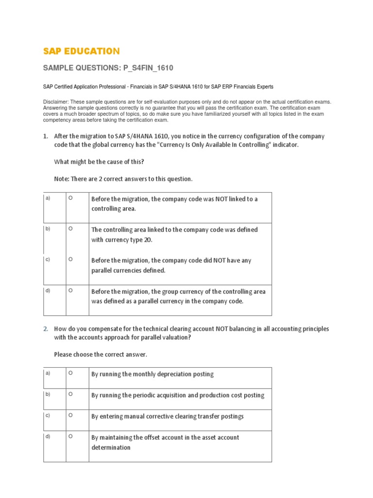 SAP S/4HANA Financials Exam Questions | PDF | Accounts Payable | Market ...