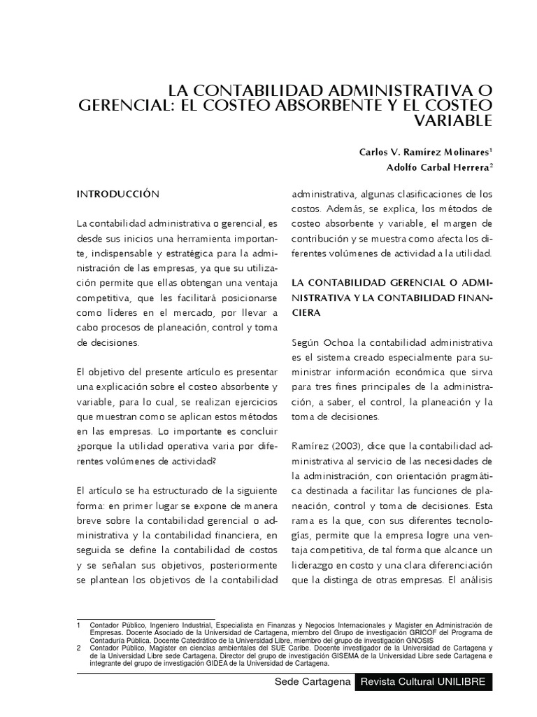 Costeo Absorbente y Variable en Contabilidad | PDF | Costo | Contabilidad