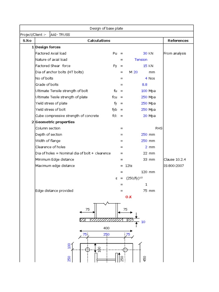 Base Plate Design Calculations | PDF | Strength Of Materials | Screw