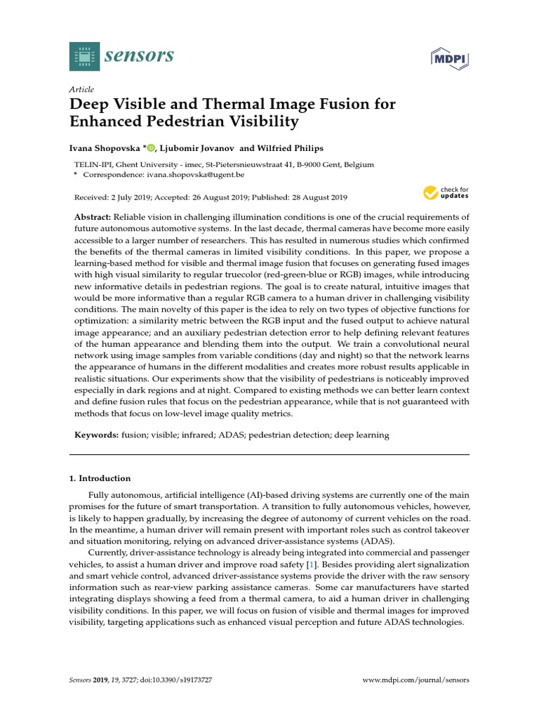 Sensors: Deep Visible and Thermal Image Fusion For Enhanced Pedestrian ...