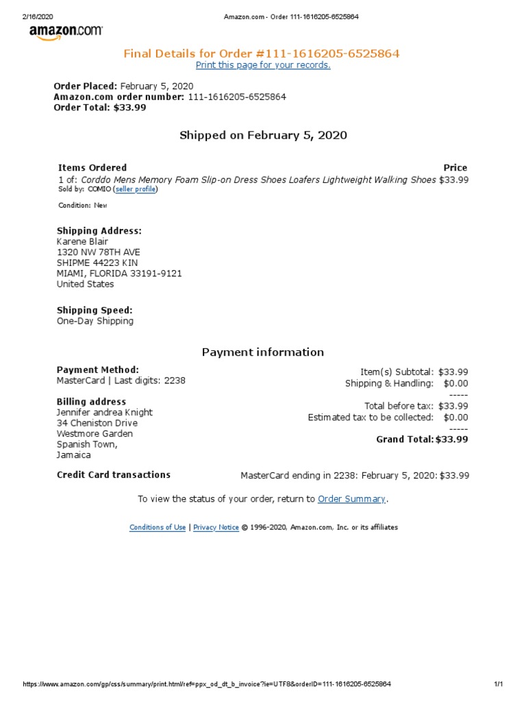 Amazon Order Summary for Shoes | PDF | Banking | Services (Economics)