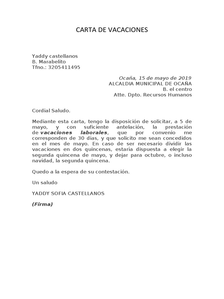 Carta de Vacaciones PDF