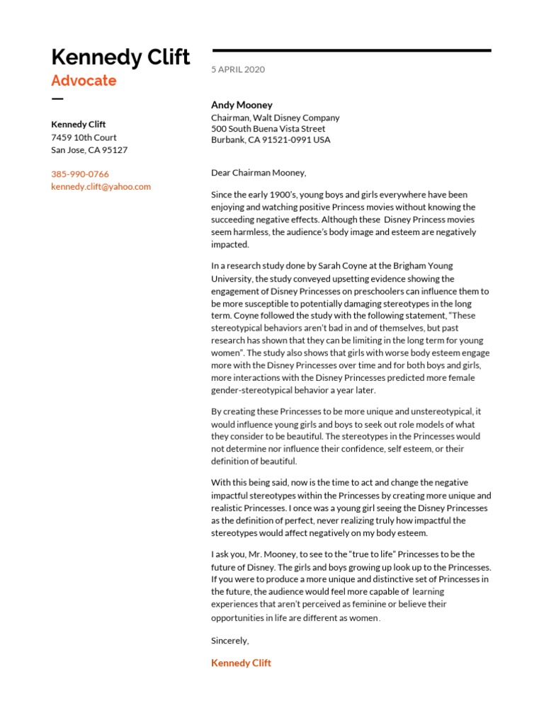 Advovcacy Letter - Final Draft | PDF | Stereotypes | Self Esteem