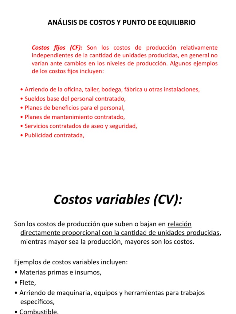 Análisis de Costos y Punto de Equilibrio | PDF | Beneficio (economía ...