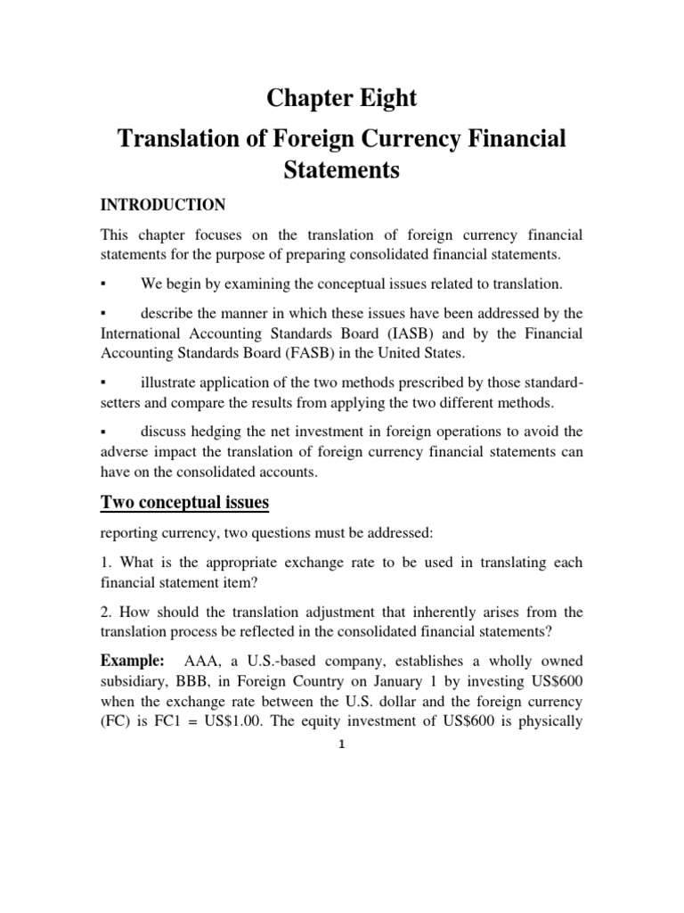 Chapter Eight Translation of Foreign Currency Financial Statements