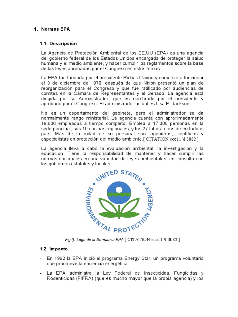Normas y Funciones de la EPA | PDF | La contaminación del aire ...