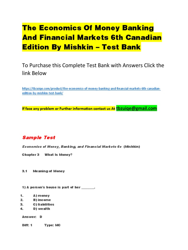 The Economics of Money Banking and Financial Markets 6th Canadian
