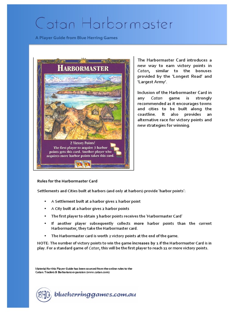 Catan Harbormaster Card Guide | PDF | Board Games | Entertainment