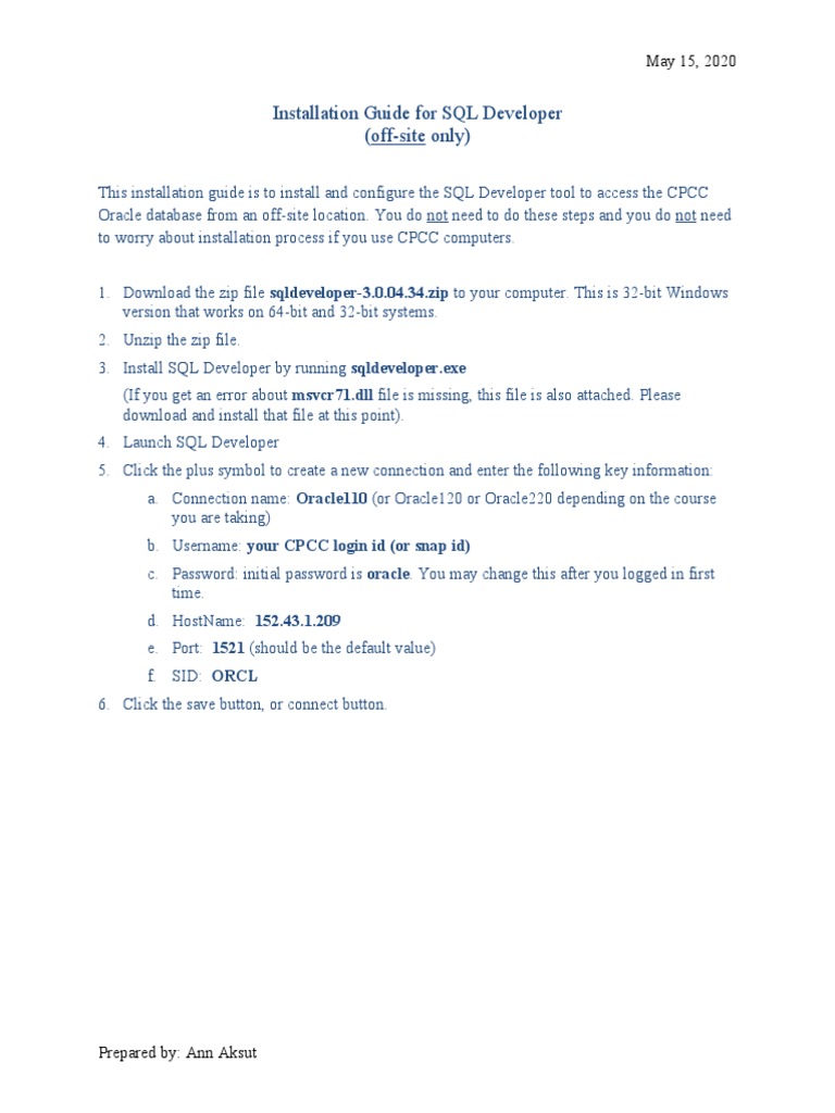 Installation Guide For SQL Developer | PDF