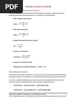 Formulas To Know For EXAM: Activity & Project Duration Formulas