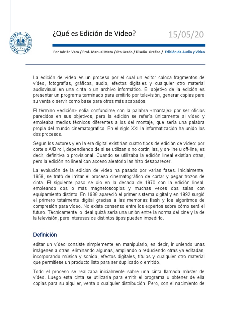 Definición y Tipos de Edición de Video | PDF | Tecnología de medios ...