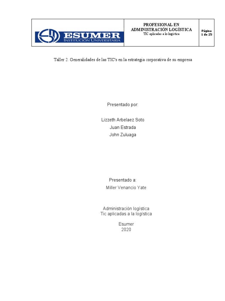 Taller 1 - Sistemas de Información-Tic's Aplicadas A Logística | PDF ...