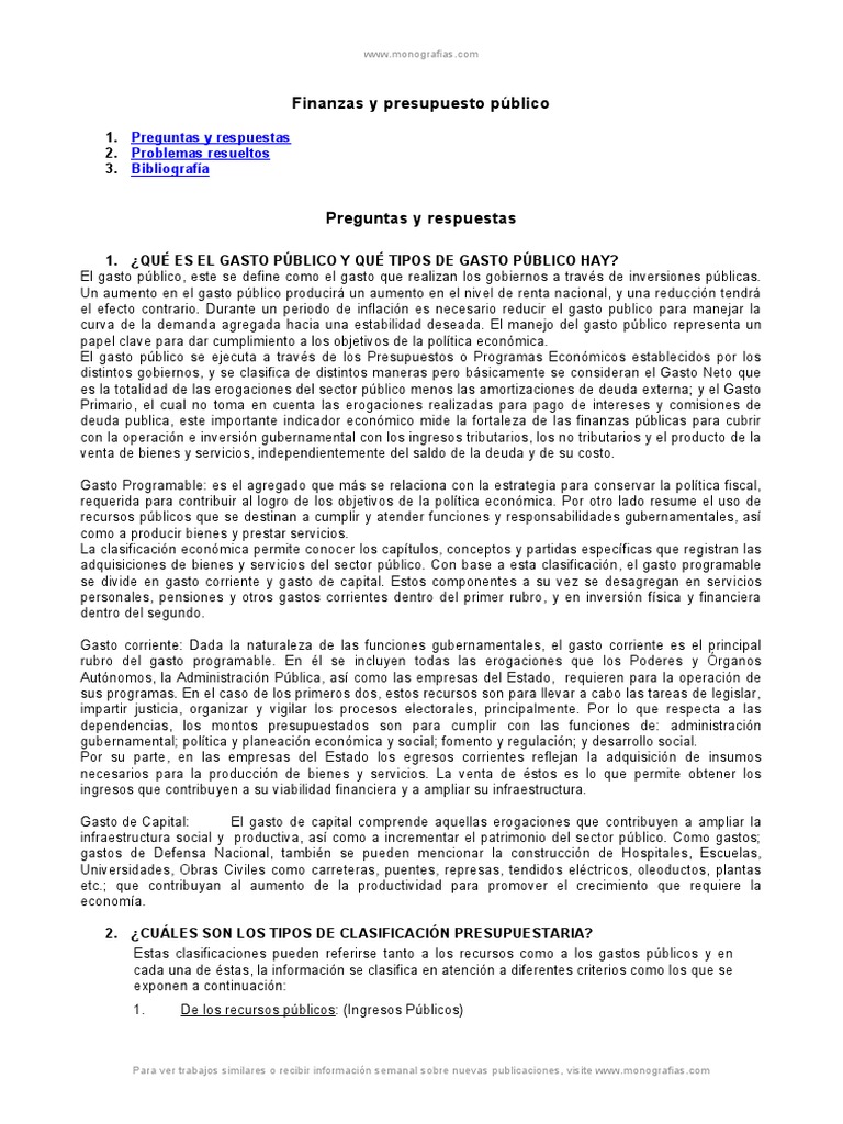Finanzas y Presupuesto Publico Preguntas y Respuestas | PDF ...