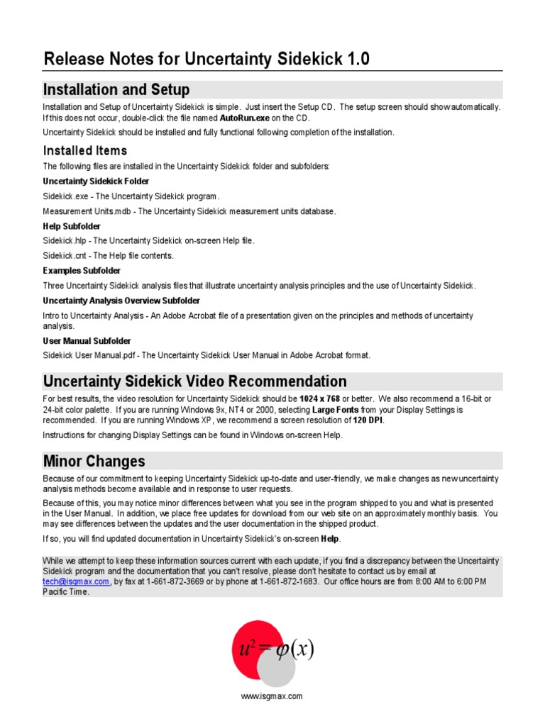 Uncertainty Sidekick 1.0 Release Notes | PDF | Software | Microsoft Windows